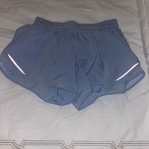 Lululemon hotty hots! Light blue! Size 4 inseam 4”! NEVER WORN!
